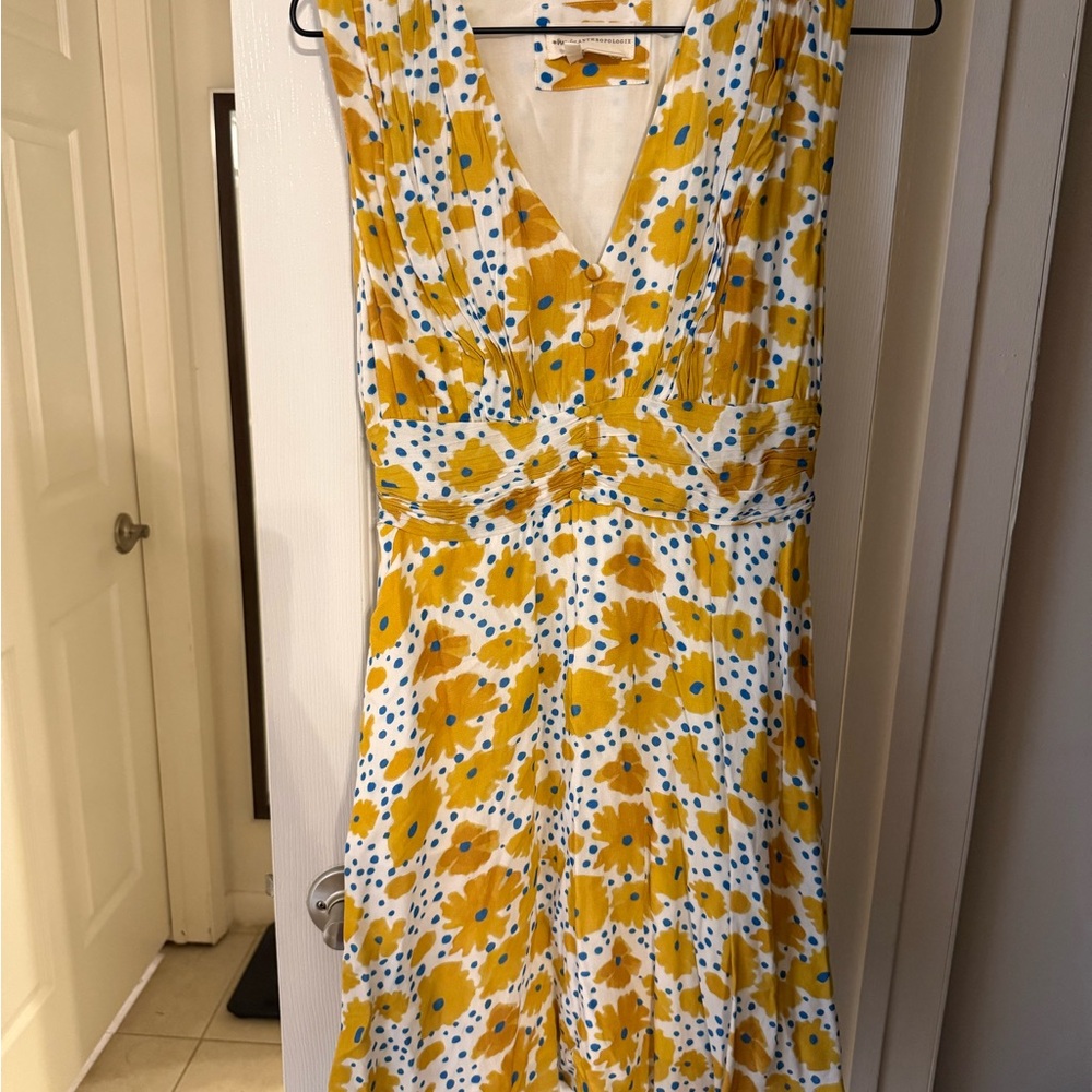 Anthropologie Yellow and White Floral Mini Dress